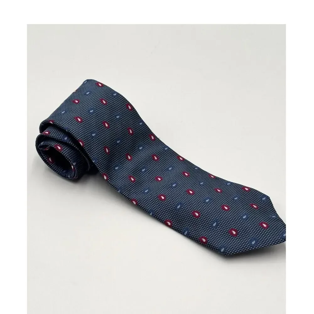 Brooks Brothers 346 Silk Tie Blue Geometric Red Dot Classic Necktie USA